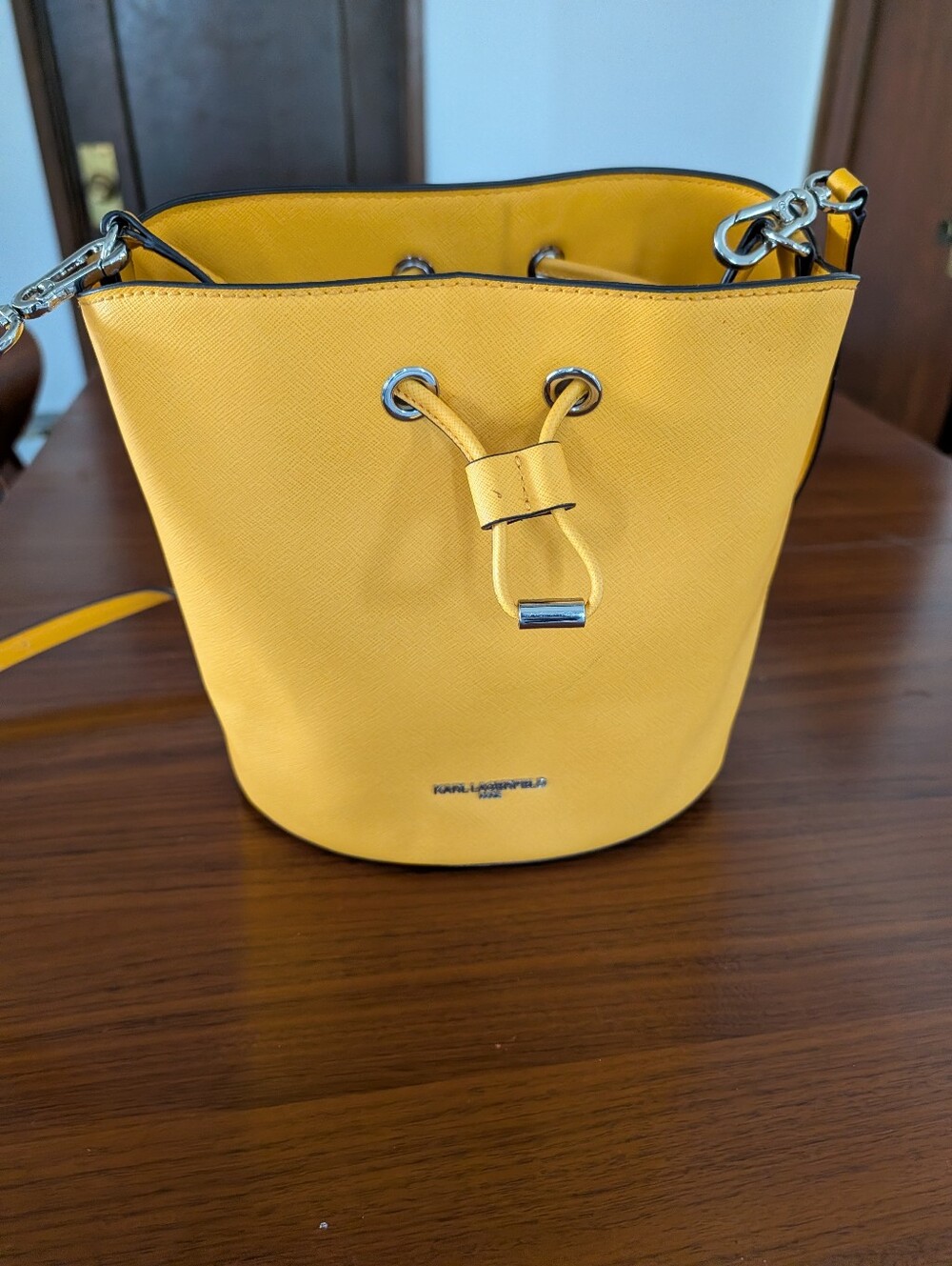 Karl Lagerfeld Yellow Bucket Style Handbag Pre Owned